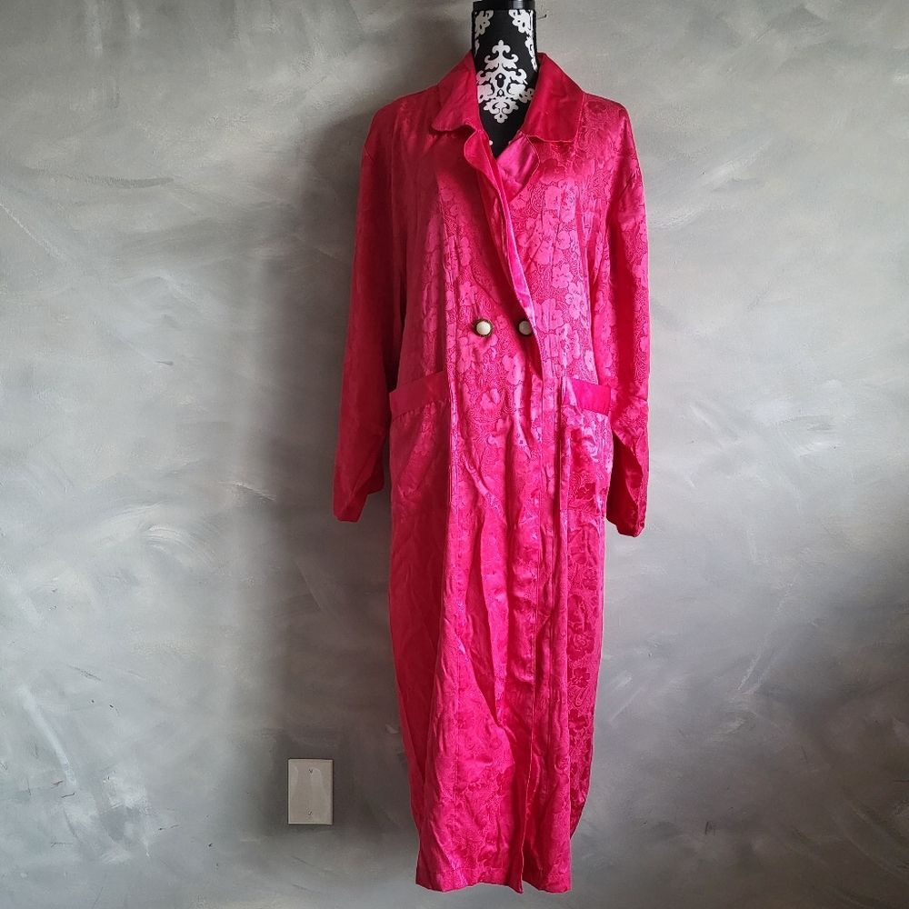 Vintage Victoria Secret Gold Label Polyester Full Length Pink Embroiderd Robe L